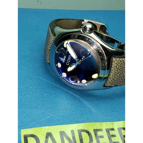 Corum Boutique Bubble Watch Blue Face Leather Men's Jewelry 163.150.20 Swiss WR - Picture 10 of 10